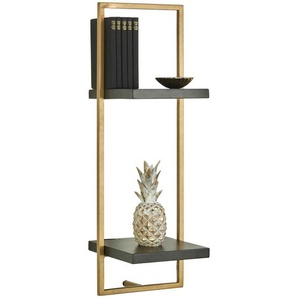 Lomoco Wandregal, Schwarz, Gold, Holz, Akazie, vollmassiv,massiv, 2 Fächer, 25x75x25 cm, Typenauswahl, hängend, Wohnzimmer, Regale, Wandregale