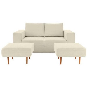 Looks by W.Joop Dreisitzer-Sofa, Creme, Textil, Eiche, massiv, 2-Sitzer, 212x96x107 cm, Made in EU, Rücken echt, Wohnzimmer, Sofas & Couches, Sofas, 3-Sitzer Sofas