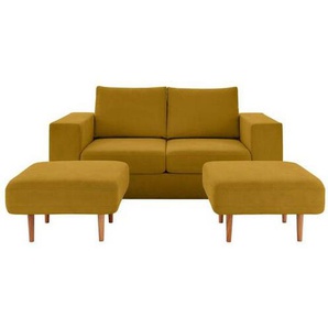 Looks by W.Joop Dreisitzer-Sofa, Gelb, Textil, Eiche, massiv, 2-Sitzer, 212x96x107 cm, Made in EU, Rücken echt, Wohnzimmer, Sofas & Couches, Sofas, 3-Sitzer Sofas