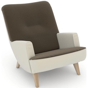Loungesessel MAX WINZER build-a-chair Borano Sessel Gr. Samtvelours, Füße Buche natur-Füße Buche natur, B/H/T: 70 cm x 75 cm x 96 cm, beige (creme, sahara) Loungesessel