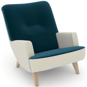 Loungesessel MAX WINZER build-a-chair Borano Sessel Gr. Samtvelours, Füße Buche natur-Füße Buche natur, B/H/T: 70 cm x 75 cm x 96 cm, grün (creme, petrol) Loungesessel