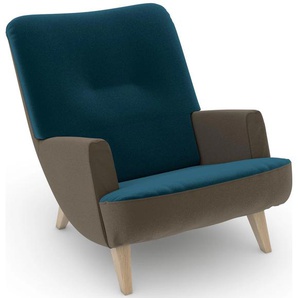 Loungesessel MAX WINZER build-a-chair Borano Sessel Gr. Samtvelours, Füße Buche natur-Füße Buche natur, B/H/T: 70 cm x 75 cm x 96 cm, grün (sahara, petrol) Loungesessel