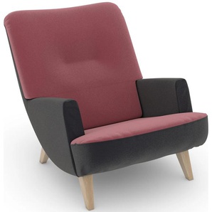 Loungesessel MAX WINZER build-a-chair Borano Sessel Gr. Samtvelours, Füße Buche natur-Füße Buche natur, B/H/T: 70 cm x 75 cm x 96 cm, rosa (anthrazit, rosé) Loungesessel