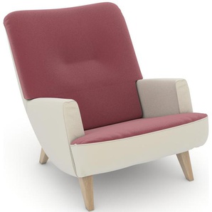 Loungesessel MAX WINZER build-a-chair Borano Sessel Gr. Samtvelours, Füße Buche natur-Füße Buche natur, B/H/T: 70 cm x 75 cm x 96 cm, rosa (creme, rosé) Loungesessel im Retrolook, zum Selbstgestalten