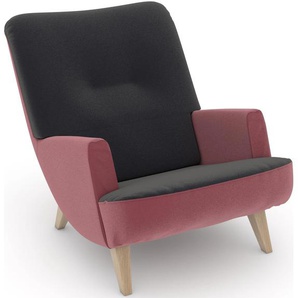 Loungesessel MAX WINZER build-a-chair Borano Sessel Gr. Samtvelours, Füße Buche natur-Füße Buche natur, B/H/T: 70 cm x 75 cm x 96 cm, rosa (rose, anthrazit) Loungesessel