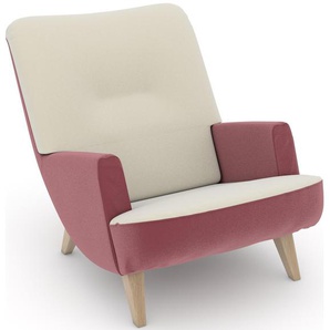 Loungesessel MAX WINZER build-a-chair Borano Sessel Gr. Samtvelours, Füße Buche natur-Füße Buche natur, B/H/T: 70 cm x 75 cm x 96 cm, rosa (rose, creme) Loungesessel im Retrolook, zum Selbstgestalten