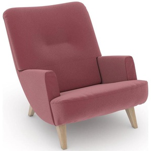 Loungesessel MAX WINZER build-a-chair Borano Sessel Gr. Samtvelours, Füße Buche natur-Füße Buche natur, B/H/T: 70 cm x 75 cm x 96 cm, rosa (rose, rosé) Loungesessel