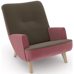 Loungesessel MAX WINZER build-a-chair Borano Sessel Gr. Samtvelours, Füße Buche natur-Füße Buche natur, B/H/T: 70 cm x 75 cm x 96 cm, rosa (rose, sahara) Loungesessel