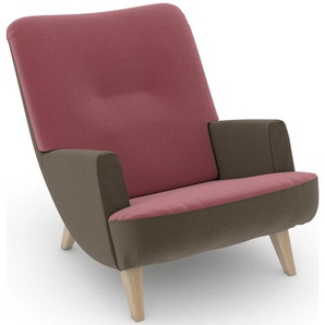 Loungesessel MAX WINZER build-a-chair Borano Sessel Gr. Samtvelours, Füße Buche natur-Füße Buche natur, B/H/T: 70 cm x 75 cm x 96 cm, rosa (sahara, rosé) Loungesessel