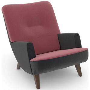 Loungesessel MAX WINZER build-a-chair Borano Sessel Gr. Samtvelours, Füße Buche nussbaumfarben-Füße Buche Nussbaum, B/H/T: 70 cm x 75 cm x 96 cm, rosa (anthrazit, rosé) Loungesessel