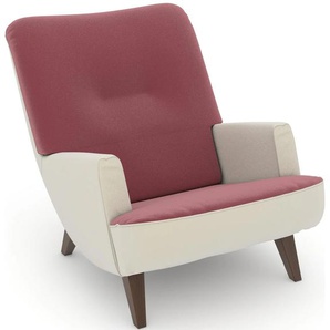 Loungesessel MAX WINZER build-a-chair Borano Sessel Gr. Samtvelours, Füße Buche nussbaumfarben-Füße Buche Nussbaum, B/H/T: 70 cm x 75 cm x 96 cm, rosa (creme, rosé) Loungesessel