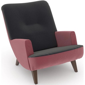 Loungesessel MAX WINZER build-a-chair Borano Sessel Gr. Samtvelours, Füße Buche nussbaumfarben-Füße Buche Nussbaum, B/H/T: 70 cm x 75 cm x 96 cm, rosa (rose, anthrazit) Loungesessel