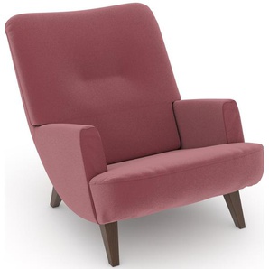 Loungesessel MAX WINZER build-a-chair Borano Sessel Gr. Samtvelours, Füße Buche nussbaumfarben-Füße Buche Nussbaum, B/H/T: 70 cm x 75 cm x 96 cm, rosa (rose, rosé) Loungesessel im Retrolook, zum Selbstgestalten