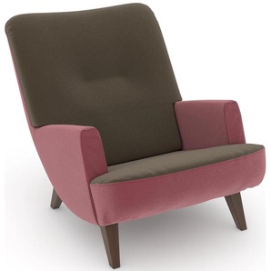 Loungesessel MAX WINZER build-a-chair Borano Sessel Gr. Samtvelours, Füße Buche nussbaumfarben-Füße Buche Nussbaum, B/H/T: 70 cm x 75 cm x 96 cm, rosa (rose, sahara) Loungesessel