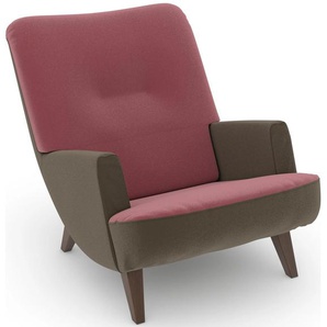 Loungesessel MAX WINZER build-a-chair Borano Sessel Gr. Samtvelours, Füße Buche nussbaumfarben-Füße Buche Nussbaum, B/H/T: 70 cm x 75 cm x 96 cm, rosa (sahara, rosé) Loungesessel