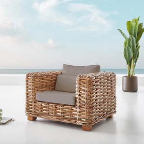 Loungesessel Nizza aus Rattan natur mit Kissen braun, Loungemöbel