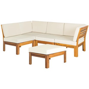 Loungeset 5-teilig 202 x 73 x 131cm Braun/Weiß/Wollweiß