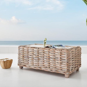 Loungetisch Nizza 133x73 cm Rattan white washed Glasplatte, Loungemöbel