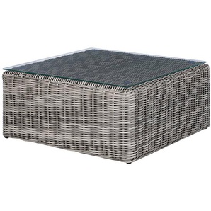 Loungetisch Voia aus rundem Polyrattan Webstoff 70 x 31 x 70cm Schwarz/Grau
