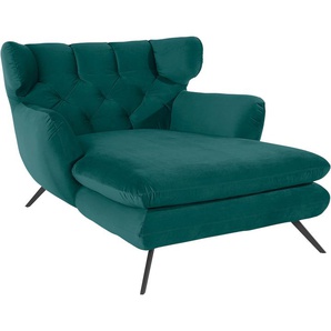 Loveseat 3C CANDY Beatrice Sessel Gr. Samtoptik, B/H/T: 126 cm x 95 cm x 160 cm, grün (dunkelgrün) XXL Sessel mit Knopfheftung im Rücken, Fernsehsessel, Relaxsessel