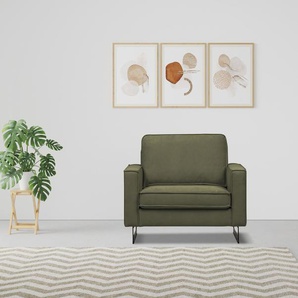 Loveseat PLACES OF STYLE Pinto Sessel Gr. Feincord, B/H/T: 105 cm x 85 cm x 97 cm, grün (khaki) XXL Sessel mit Keder, Metallfüßen und auch in Cord Bezug erhältlich