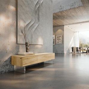 Lowboard Cuor 150 cm Keramik Laminam® Sabbia Eichefarbig 1 Klappe 1 Schubfach Fuß Schwebeoptik Acrylglas, Lowboards