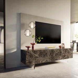 Lowboard Cuor 180 cm Keramik Laminam® Emperador Extra Lucidato Dunkelbraun 1 Klappe 2 Schubfächer Fuß Schwebeoptik Acrylglas, Lowboards