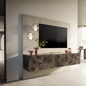 Lowboard Cuor 180 cm Keramik Laminam® Emperador Extra Lucidato Dunkelbraun 1 Klappe 2 Schubfächer Schwebend, Lowboards