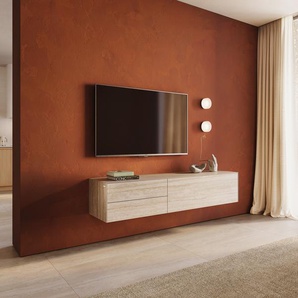 Lowboard Cuor 180 cm Keramik Laminam® Travertino Bianco Creme-Weiß 1 Klappe 2 Schubfächer Schwebend, Lowboards