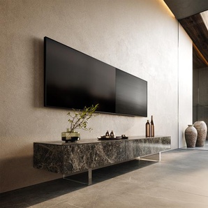 Lowboard Cuor 200 cm Keramik Emperador Extra Lucidato Dunkelbraun 1 Klappe 1 Schubfach Fuß Schwebeoptik Acrylglas, Lowboards