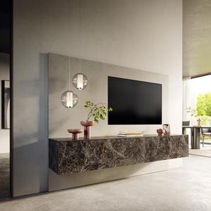 Lowboard Cuor 220 cm Keramik Laminam® Emperador Extra Lucidato Dunkelbraun 1 Klappe 2 Schubfächer Schwebend, Lowboards