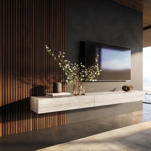 Lowboard Cuor 250 cm Keramik Laminam® Travertino Bianco Creme-Weiß 1 Klappe 1 Schubfach Schwebend, Lowboards