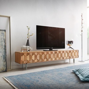 Lowboard Fevo 200 cm Akazie Natur 4 Türen L-Fuß, Fernsehtische