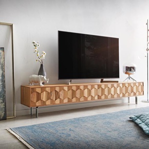 Lowboard Fevo 220 cm Akazie Natur 4 Türen L-Fuß, Fernsehtische