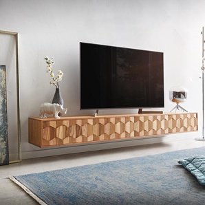 Lowboard Fevo 220 cm Akazie Natur 4 Türen schwebend, Fernsehtische