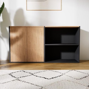 Lowboard Graphitgrau - Designer-TV-Board: Türen in Eiche - Hochwertige Materialien - 151 x 80 x 34 cm, Komplett anpassbar