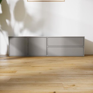 Lowboard Grau - TV-Board: Schubladen in Grau & Türen in Grau - Hochwertige Materialien - 154 x 41 x 34 cm, Komplett anpassbar