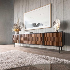 Lowboard Kallam 200 cm Sheesham Walnuß Mango Schwarz Metall Schwarz 4 Türen, Fernsehtische