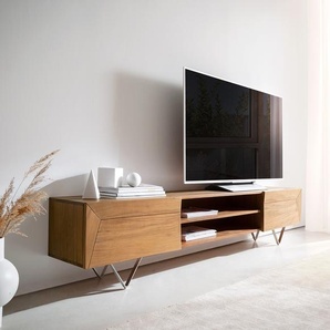 Lowboard Kayu 200 cm Akazie Natur 2 Türen V-Fuß, Lowboards