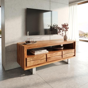 Lowboard Live-Edge 146 cm Akazie Natur 3 Schübe 1 Fach, Lowboards, Baumkantenmöbel, Massivholzmöbel, Massivholz