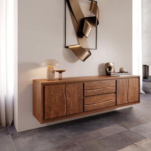 Lowboard Live-Edge 200 cm Akazie Braun 4 Türen 2 Schübe schwebend, Lowboards, Baumkantenmöbel, Massivholzmöbel, Massivholz