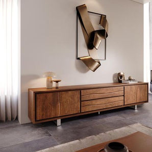 Lowboard Live-Edge 300 cm Akazie Braun 4 Türen 2 Schübe, Lowboards, Baumkantenmöbel, Massivholzmöbel, Massivholz