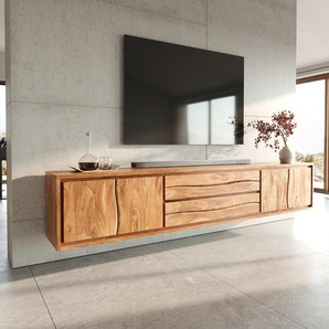 Lowboard Live-Edge 300 cm Akazie Natur 4 Türen 2 Schübe schwebend, Lowboards, Baumkantenmöbel, Massivholzmöbel, Massivholz