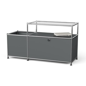 Lowboard Metall »CN3« mit Klappenfach und Glasplatte, grau