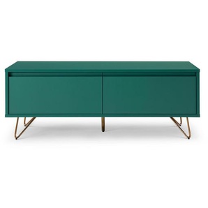 Lowboard mit Schublade und Klappfach, matt, TV Board aus MDF, Beine aus Metall mit Messinglegierung - TV-Board, Fernsehschrank
