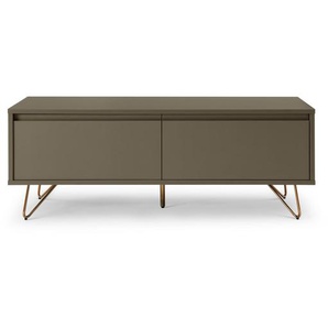 Lowboard mit Schublade und Klappfach, matt, TV Board aus MDF, Beine aus Metall mit Messinglegierung - TV-Board, Fernsehschrank