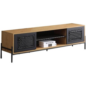 Lowboard Natur/Schwarz, mit mattschwarzem Einsatz aus Polyrattan - TV-Board, Fernsehschrank