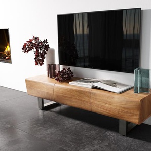 Lowboard New Live-Edge 145 cm Akazie Natur 3 Türen Kufe Edelstahl gebürstet, Lowboards, Baumkantenmöbel, Massivholzmöbel, Massivholz