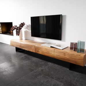 Lowboard New Live-Edge 240 cm Akazie Natur 4 Schubladen Fuß schwebend Metall Schwarz, Lowboards, Baumkantenmöbel, Massivholzmöbel, Massivholz