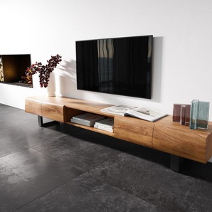 Lowboard New Live-Edge 240 cm Akazie Natur 4 Türen 1 Fach Kufe Metall Schwarz, Lowboards, Baumkantenmöbel, Massivholzmöbel, Massivholz